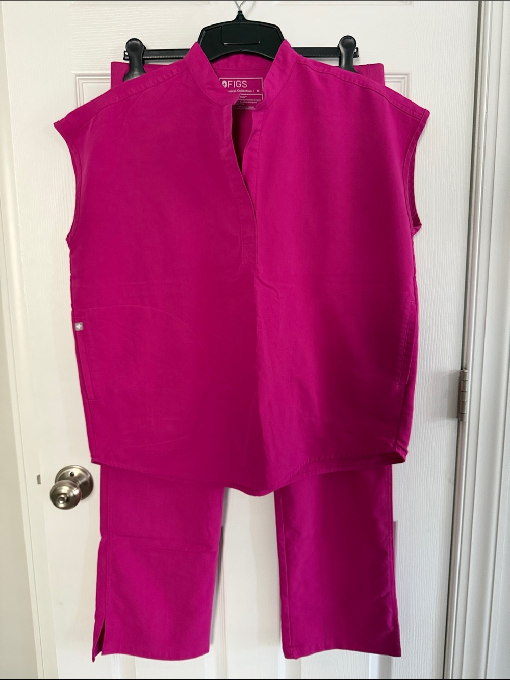 FIGS Women's Rafaela Top & Kade Cargo Scrubs Set in Raspberry Sorbet